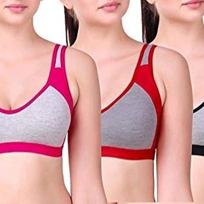ZOBRAS S-3 Sport Bra Non Padded Workout Seamless Wire Free Yoga Gym Stretch Cotton Bra for Women & Girls (Pack of 3)