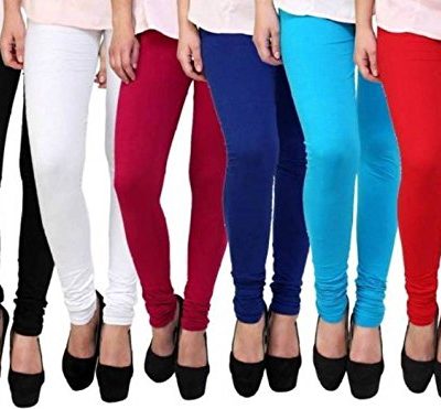 Pi World Women's Cotton Churidar Leggings (Multicolour, Free Size)- Pack of 6