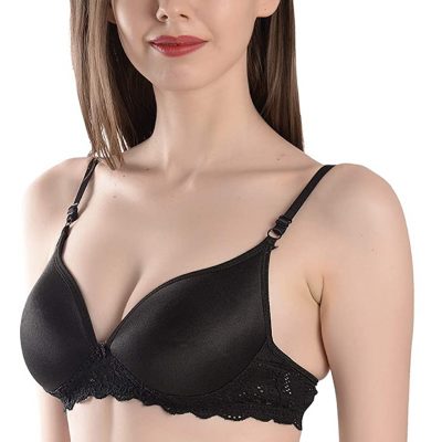 StyFun Women Padded Lace Cotton Non Wired Full Coverage T-Shirt Bra