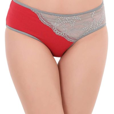 Clovia Women's Cotton Mid Waist Hipster Panty with Lace Panel