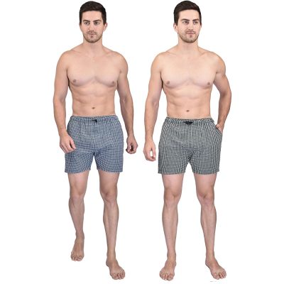 Men's Ultra-Light Soft Cotton Checkered Boxer Shorts with Pockets