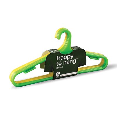 Happy To Hang Teeser Polypropylene Hanger, Yellow And Green, Pack of 6