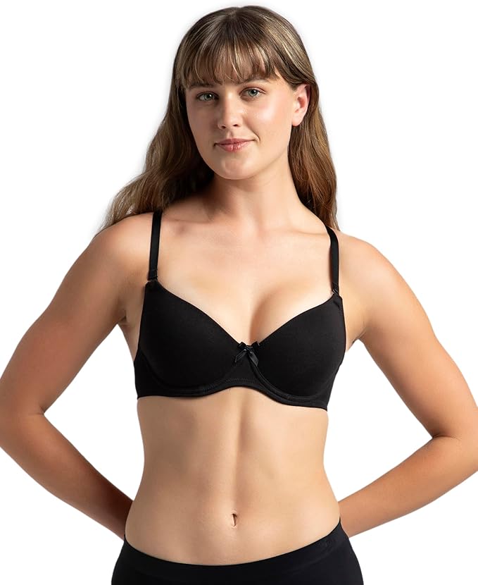 Jockey 1245 Women's Under-Wired Padded Super Combed Cotton Elastane Stretch Medium Coverage Multiway Styling T-Shirt Bra with Detachable Straps